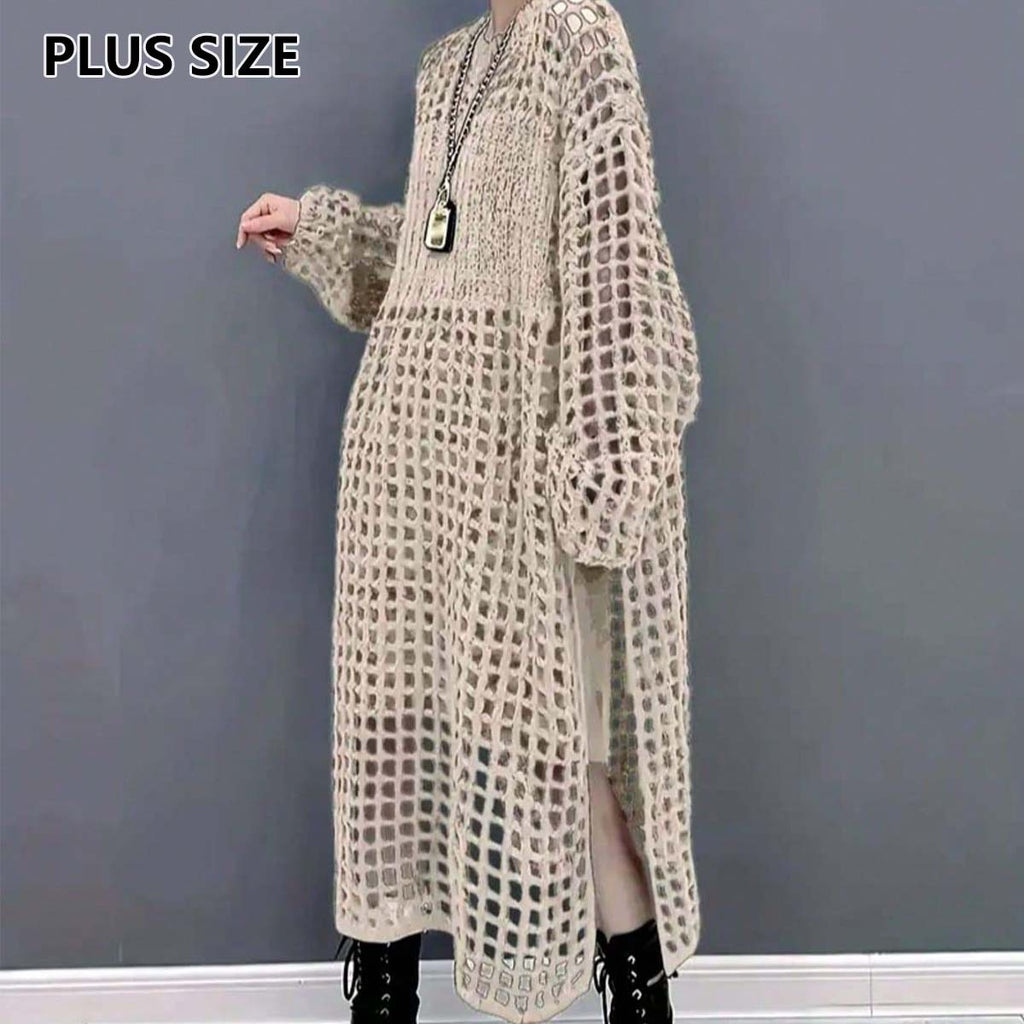 Loose Knit Round Neck Maxi Dress with Elegant High Slit