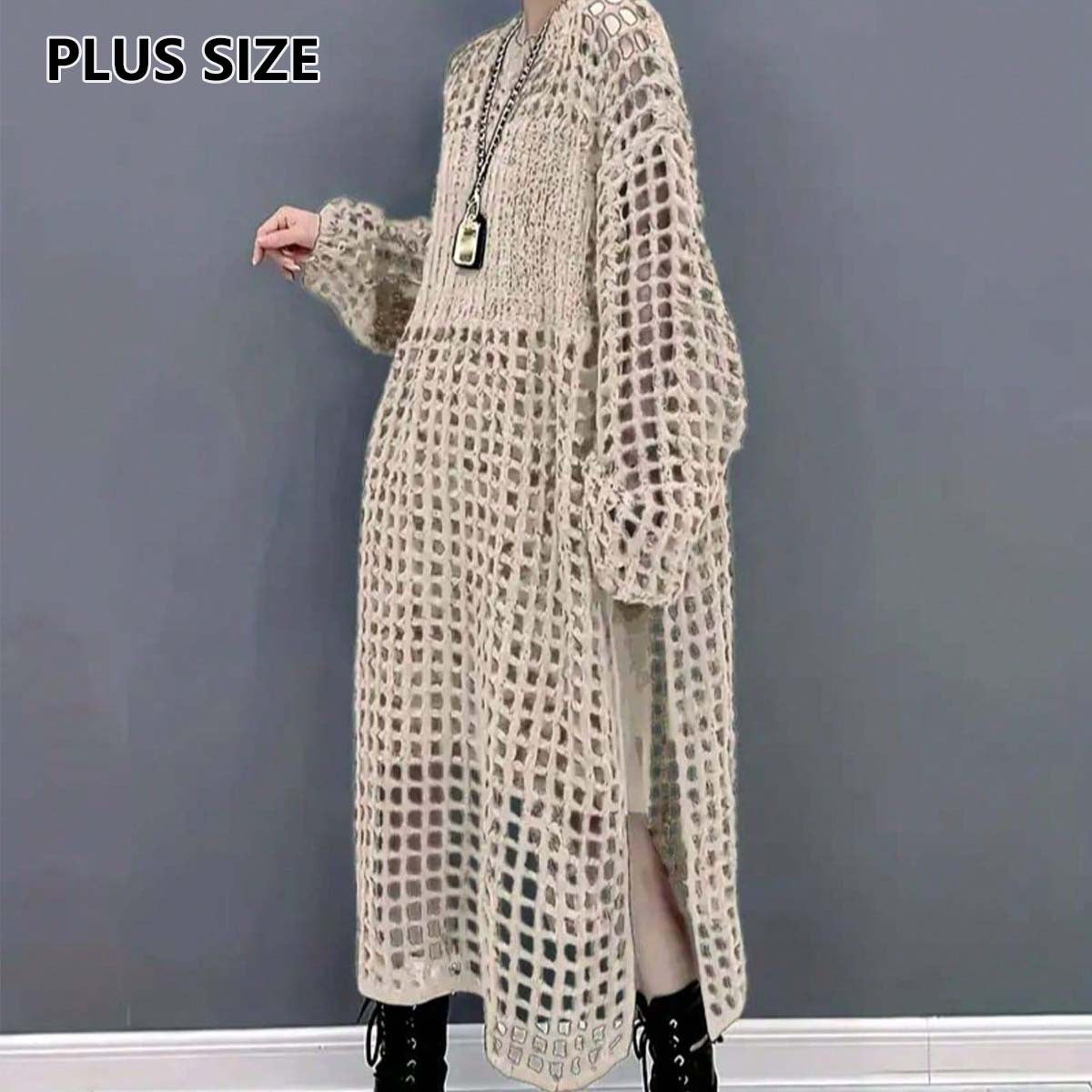 Loose Knit Round Neck Maxi Dress with Elegant High Slit