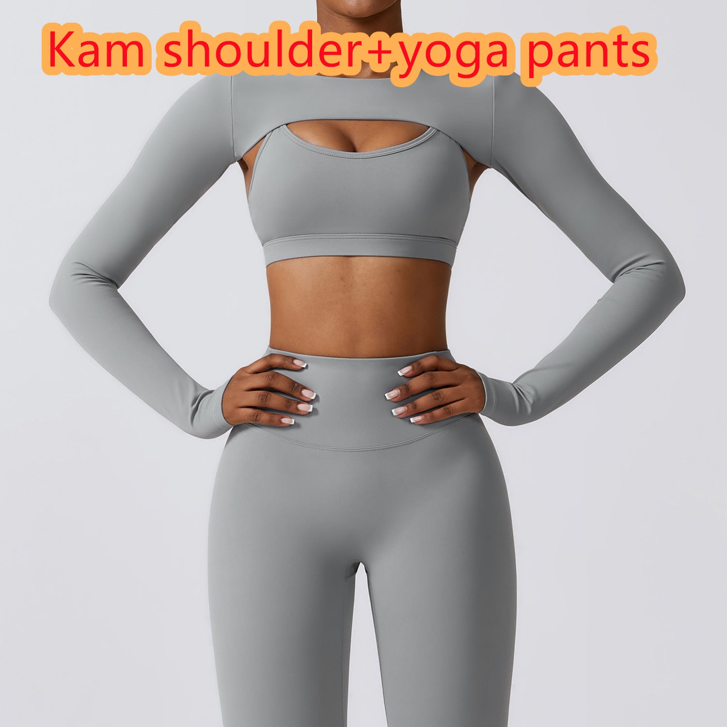 Women's Comfortable Long Sleeve Cutout Crop Top and High Waist Yoga Leggings Two Piece Workout Set