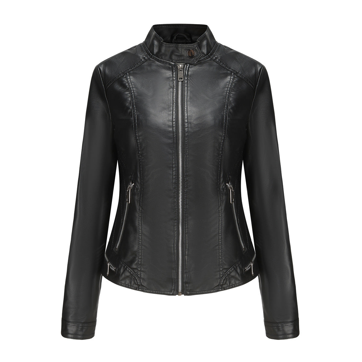 Stylish Faux Leather Moto Jacket with Zipper Detail for Spring Autumn