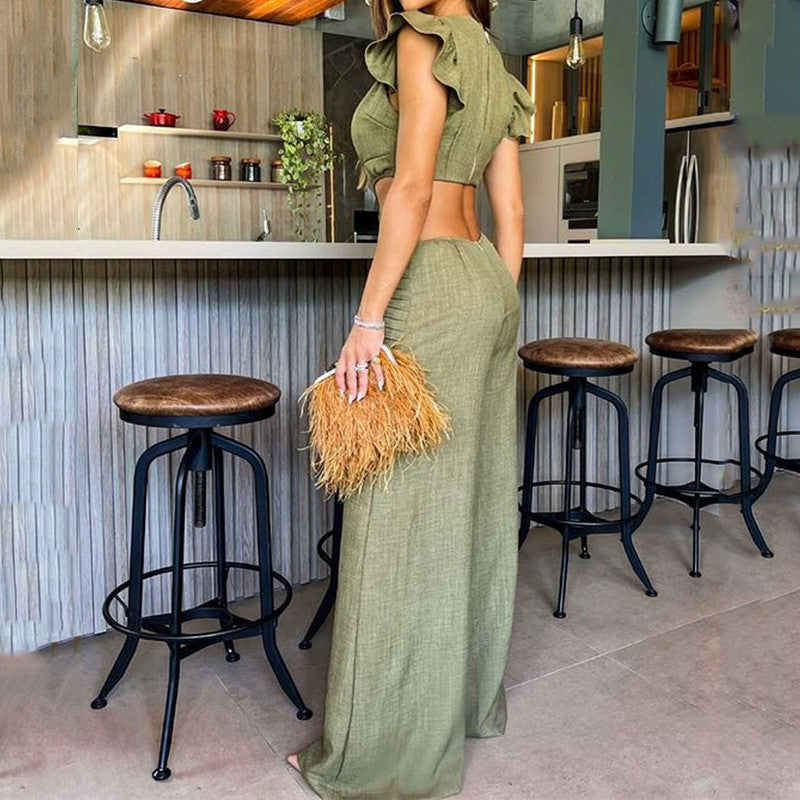 Chic Cut-Out Ruffled Sleeveless Wide Leg Jumpsuit