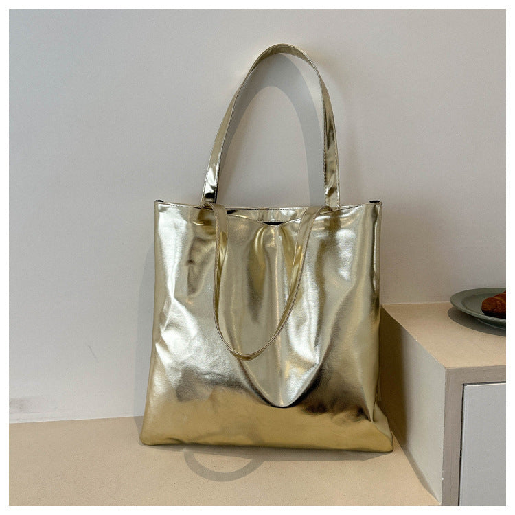 Trendy Metallic Shine Soft Tote Bag