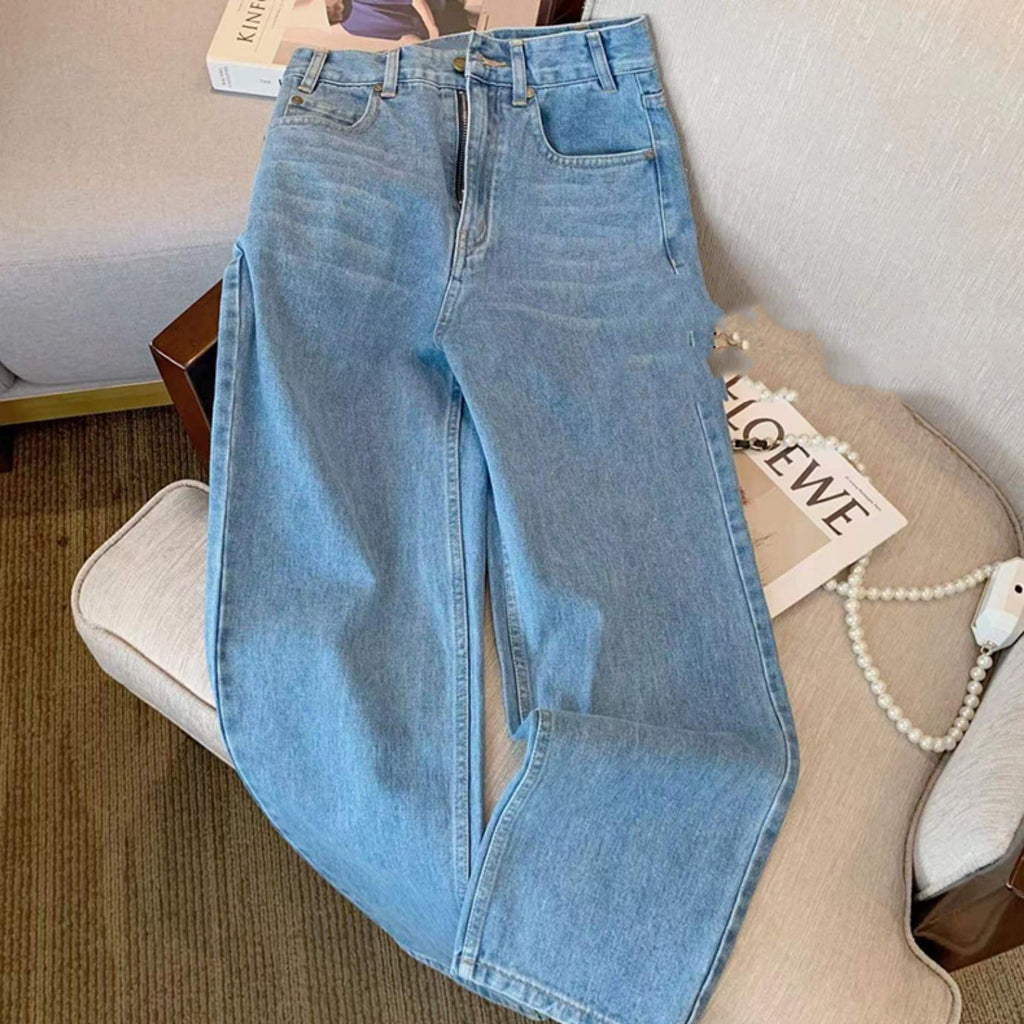 Floral Embroidered High-Waisted Straight Jeans