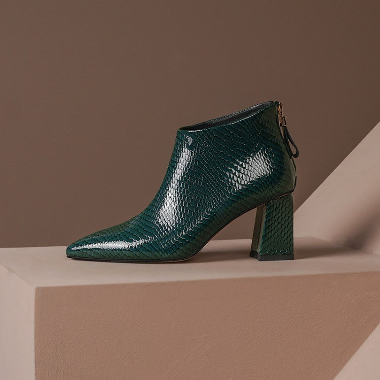 Elegant Embossed Leather Ankle Boots