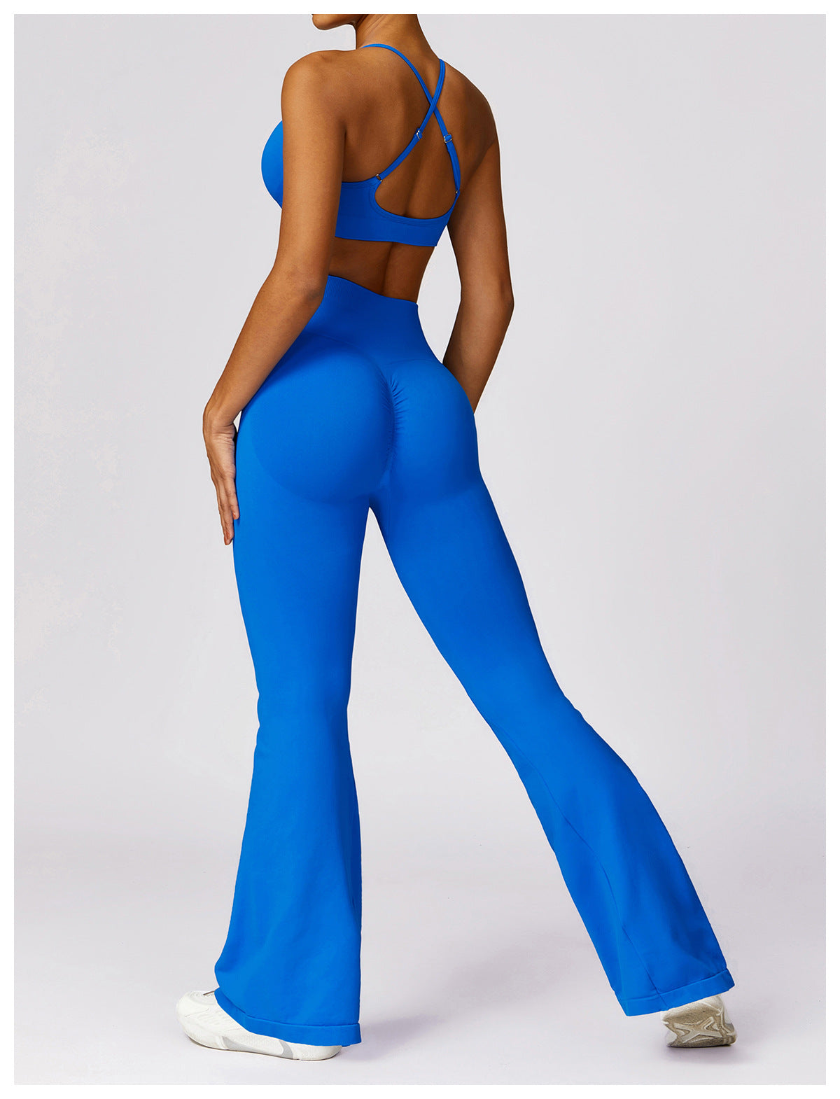 Seamless Ribbed Long Sleeve Crop Top and Flare Leggings Activewear Set