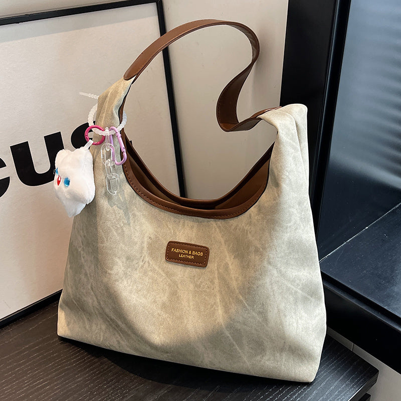 Chic Frosted PU Crescent Shoulder Bag - Everyday Hobo Tote