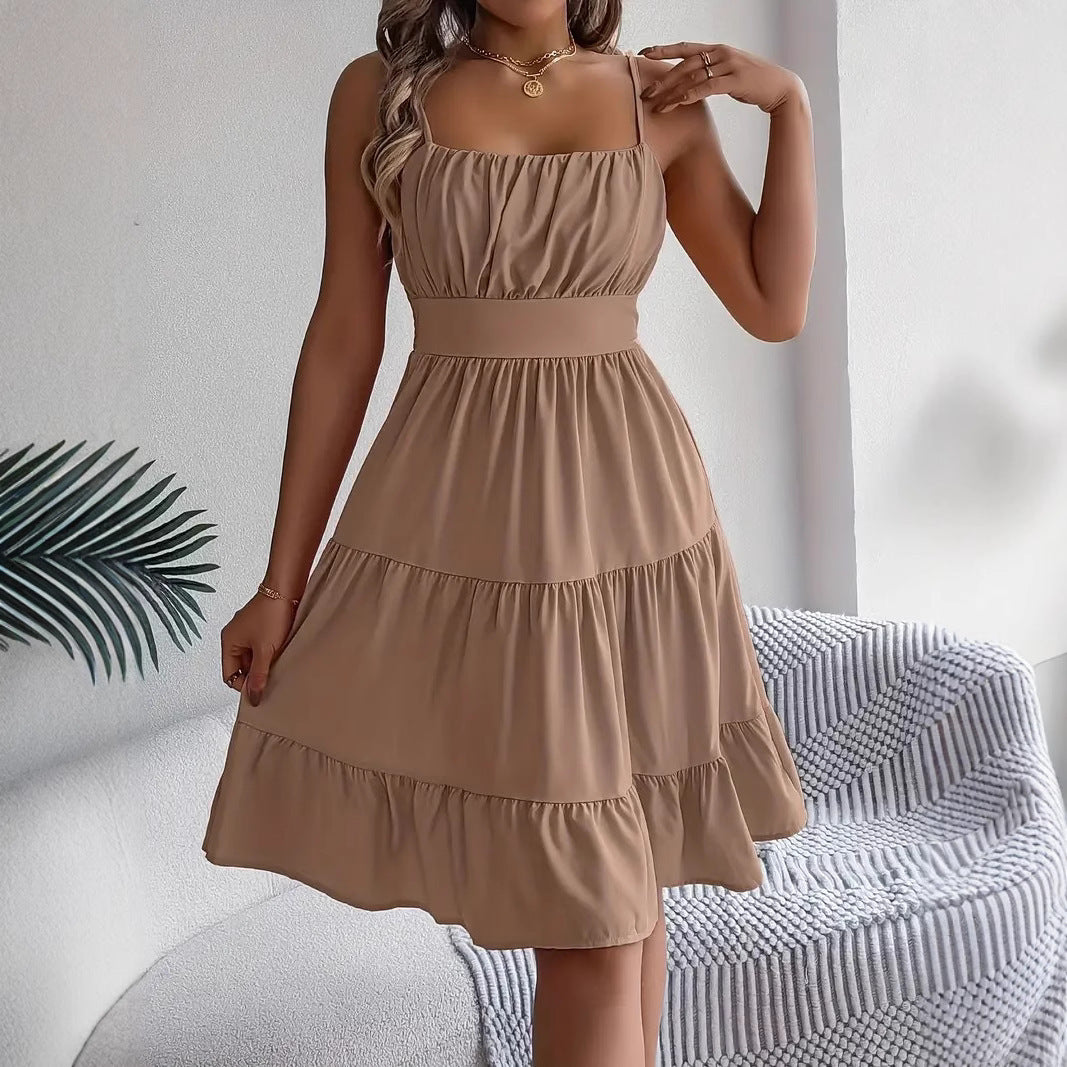 Chic Smocked Tiered A-Line Midi Dress - Casual Sleeveless Style