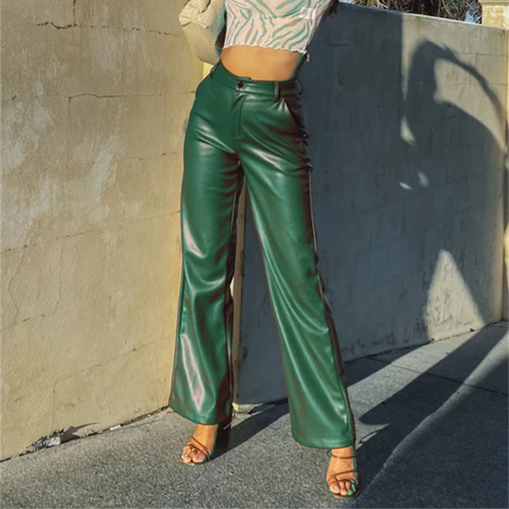 High Waist Faux Leather Pants - Women's Flare Leggings