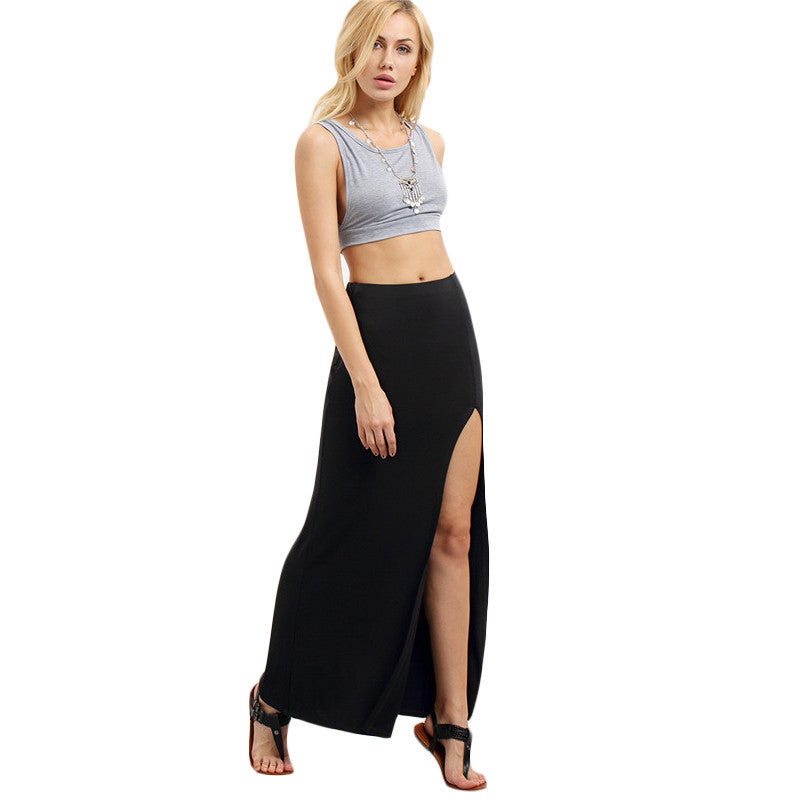 Effortless Summer Casual Flowy Maxi Skirt with High Side Slit