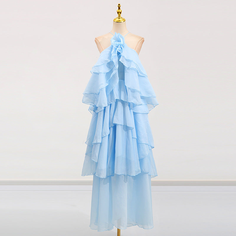 Women's Ruffled Patchwork Gown - Elegant Long Maxi Dress