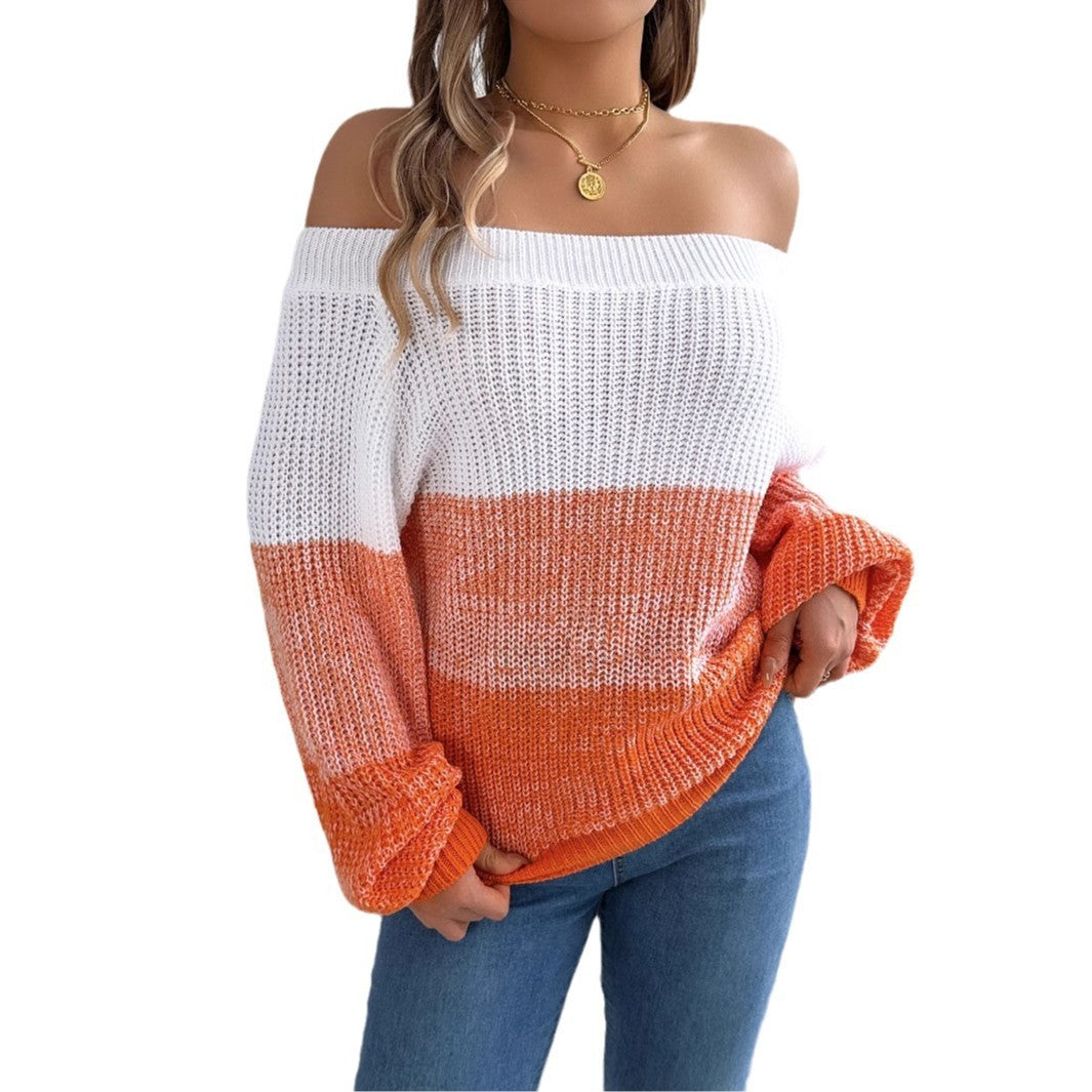 Casual Multicolor Striped Off The Shoulder Knit Sweater