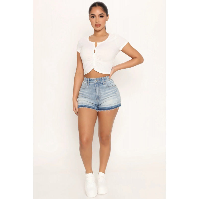 Ariana Vogue Women's High-Waist Washed Denim Shorts
