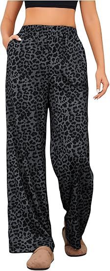 Chic Leopard Print Elastic Waist Wide Leg Trousers for Effortless Style
