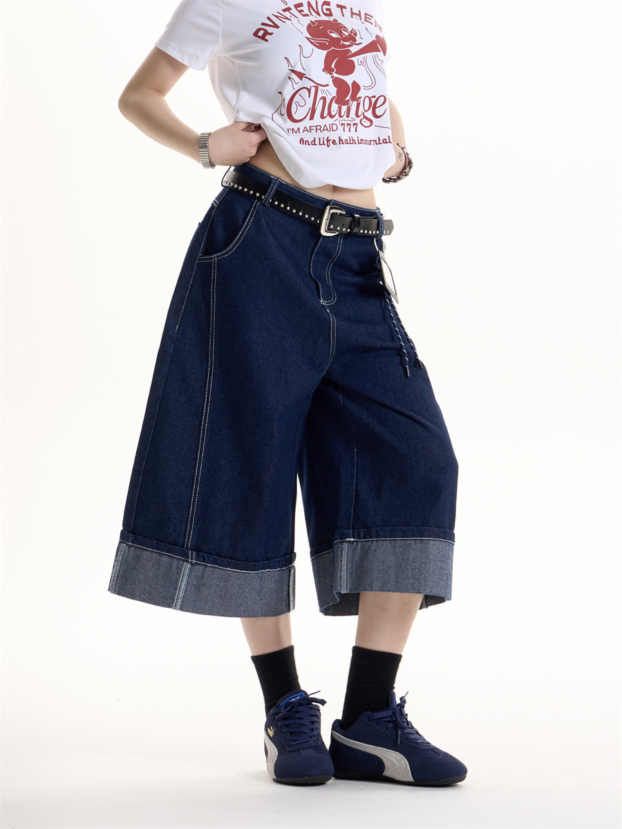 Cityscape Cuffed Wide-Leg Denim Jeans