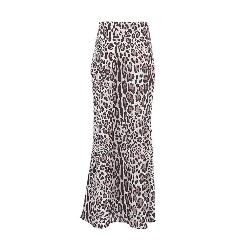 Sleek Leopard Print High Waist Fishtail Maxi Skirt for Evening Occasions