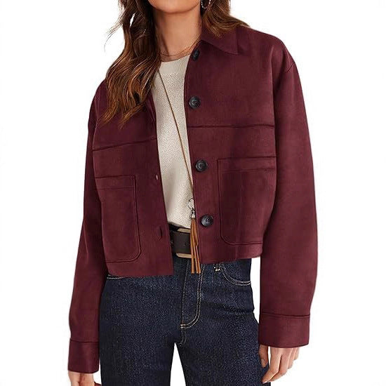 Chic Faux Suede Cropped Jacket Perfect for Effortless Casual Autumn Style