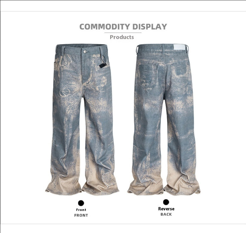 Washed Distressed Wide Leg Jeans