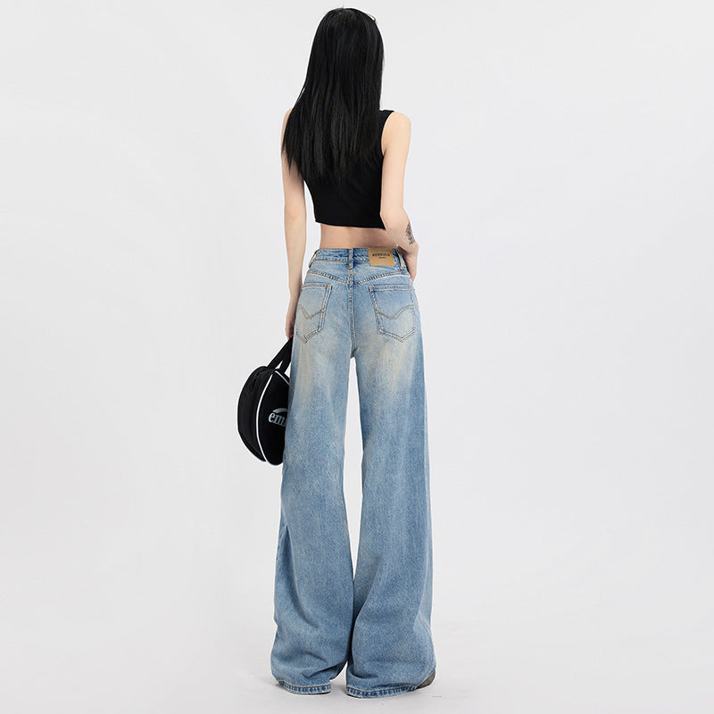 Women's High Waist Retro Loose Wide Leg Jeans - Casual Denim