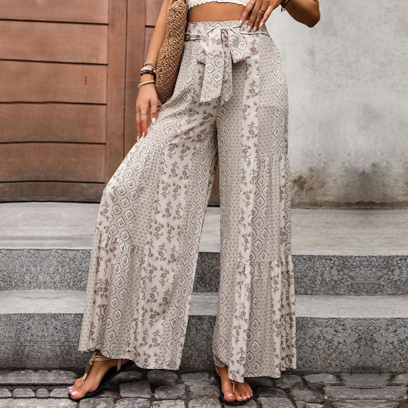 High Waist Cotton Wide-Leg Trousers | Ethnic Boho Pant