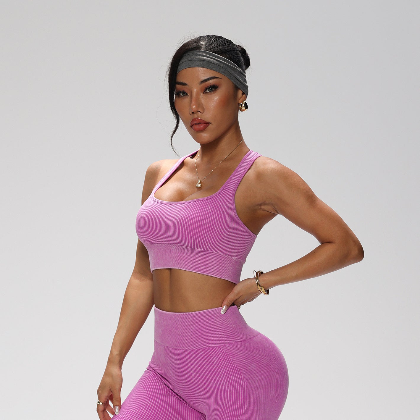 Elevated Ribbed Yoga Workout Sports Crop Top and High Waist Leggings Set