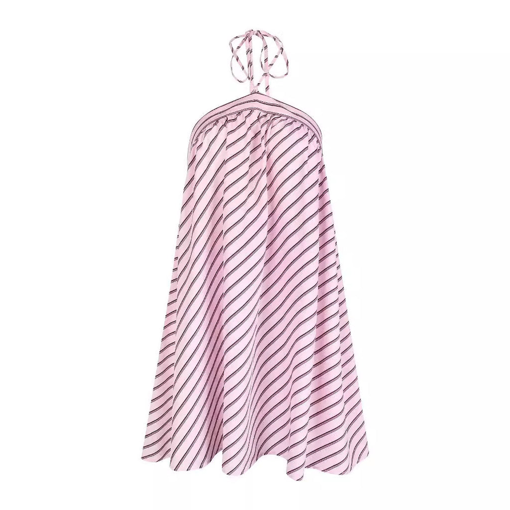 Chic Halter Neck Striped Backless Mini Dress for Women