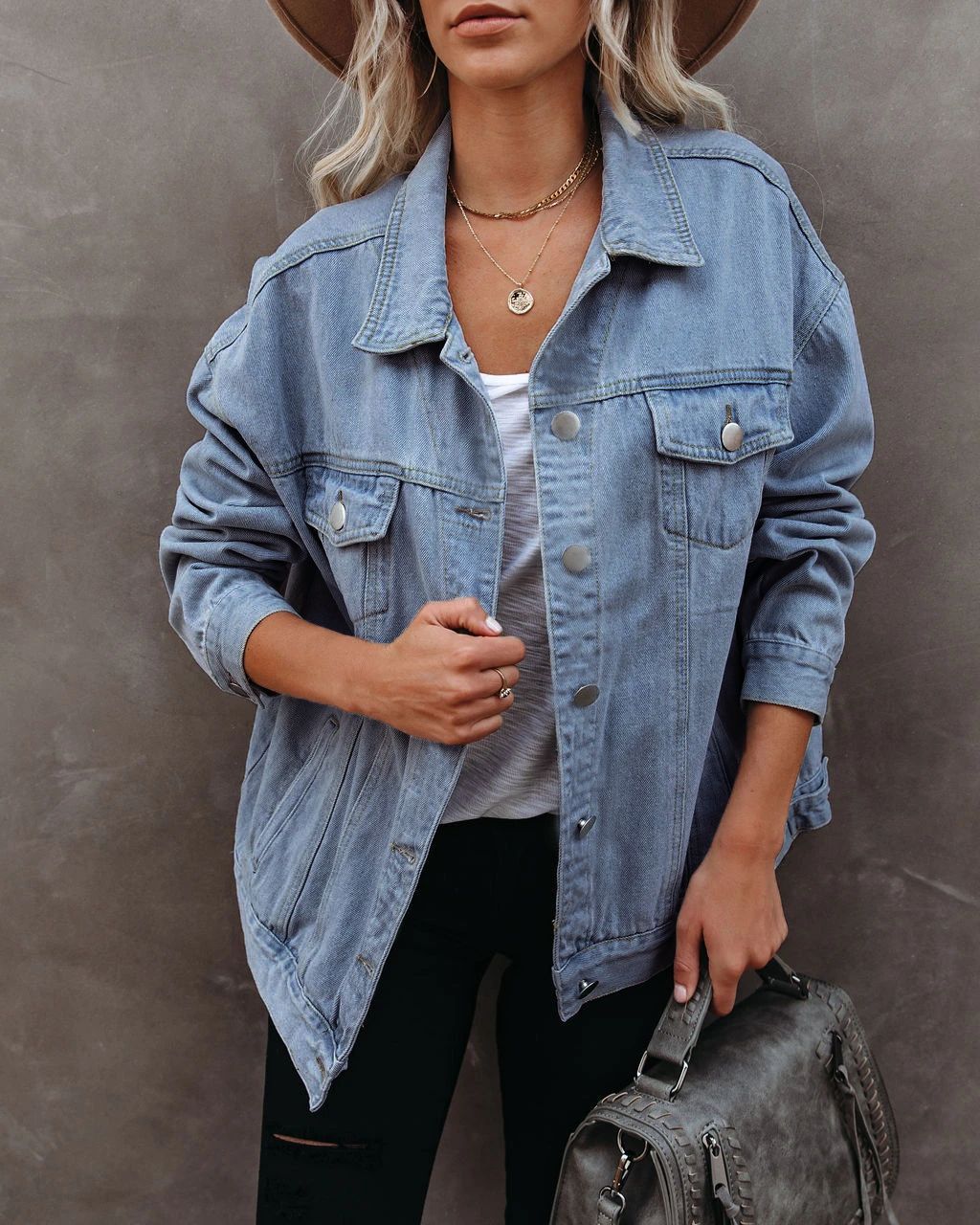 Relaxed Fit Denim Style Everyday Jacket with Button Front
