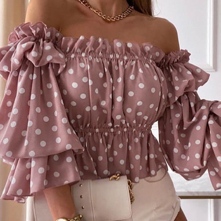 Chic Floral Off-Shoulder Blouse with Ruffled Long Sleeves