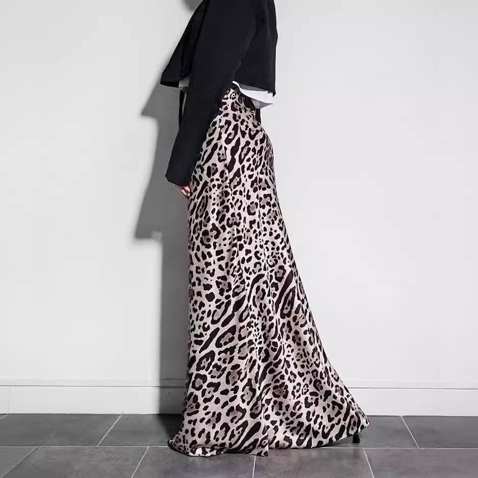 Sleek Leopard Print High Waist Fishtail Maxi Skirt for Evening Occasions
