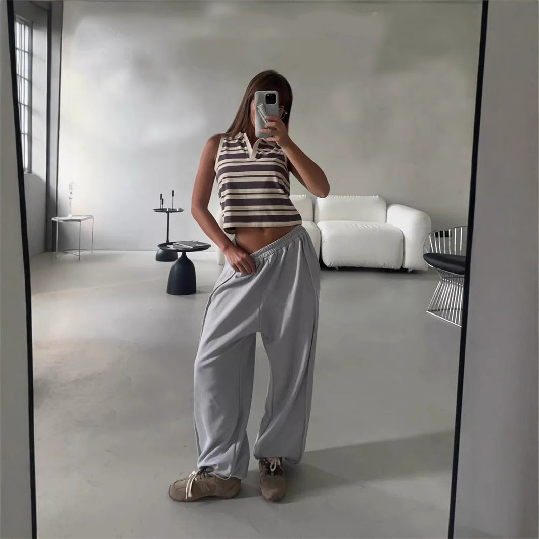 Effortless Street Style Wide Leg Elastic Waist Joggers for Women