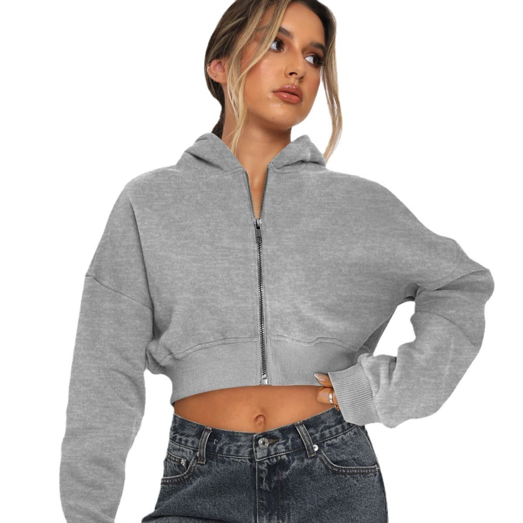 Cozy Fleece Cropped Zip Up Hoodie for Everyday Comfort
