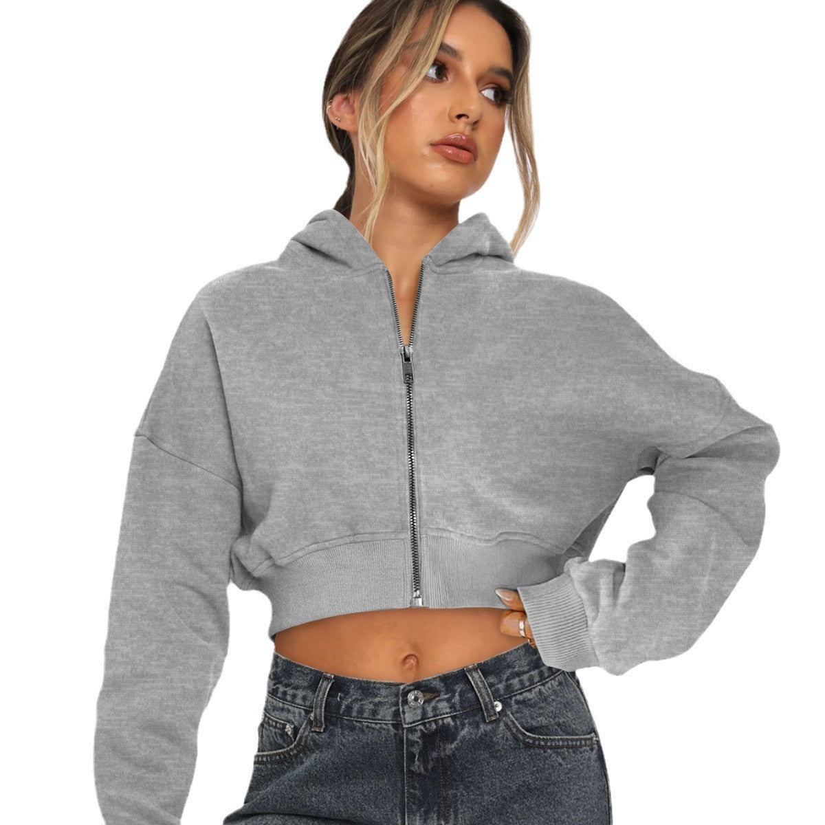 Cozy Fleece Cropped Zip Up Hoodie for Everyday Comfort