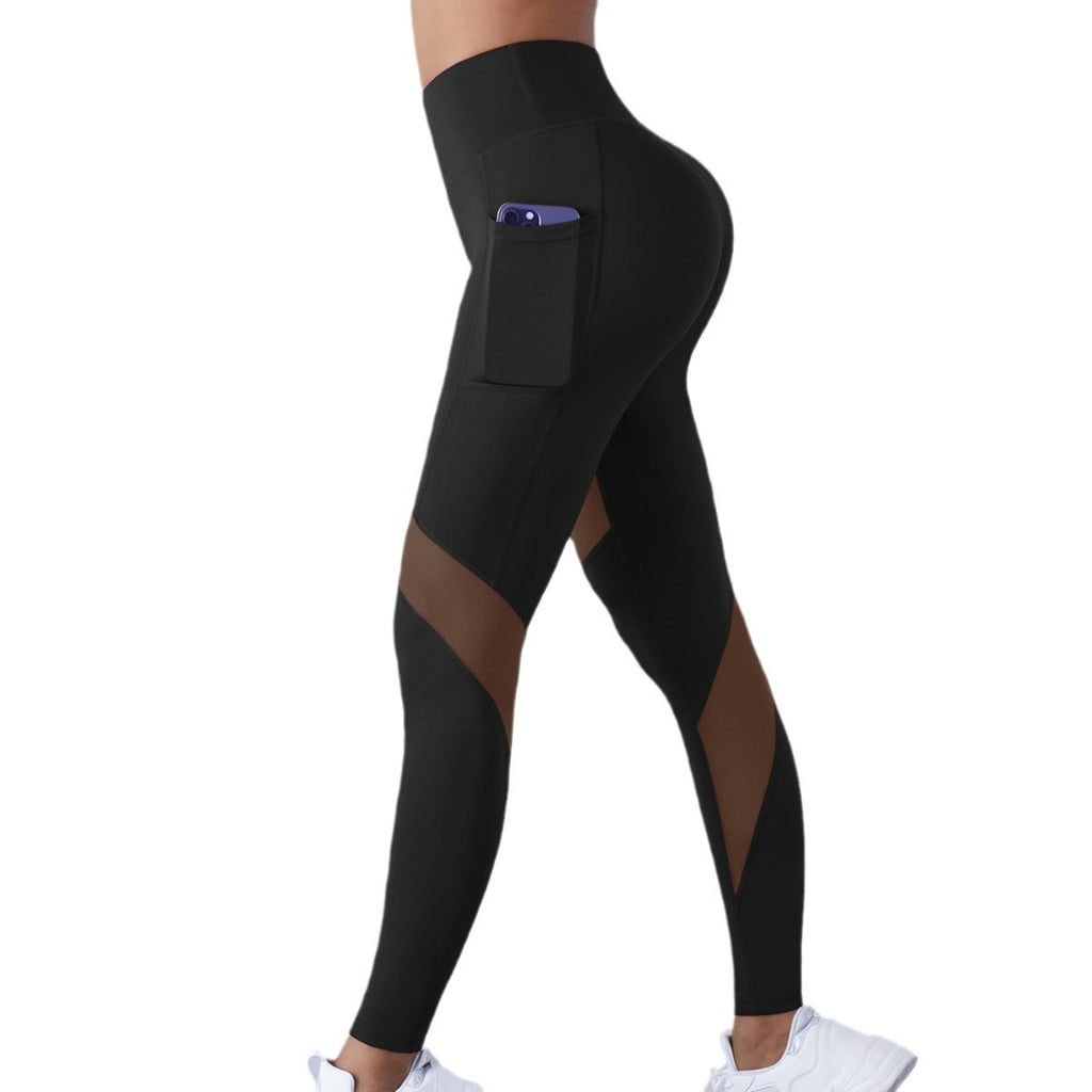 High Waist Mesh Panel Cropped Active Leggings with Side Pocket