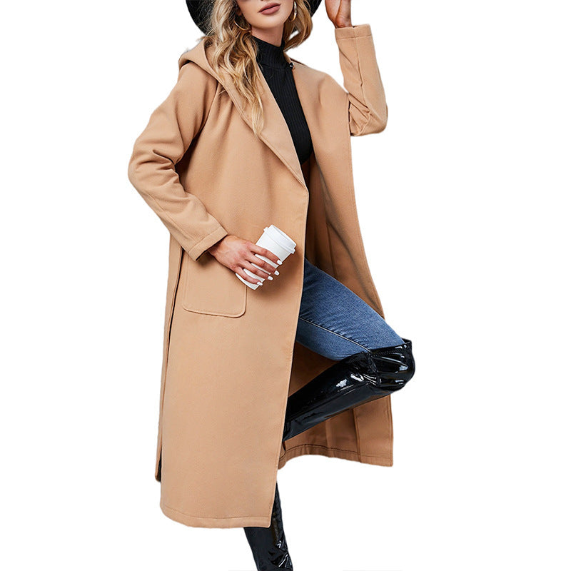 Chic Women's Mid-Length Hooded Coat - Everyday Outerwear Style