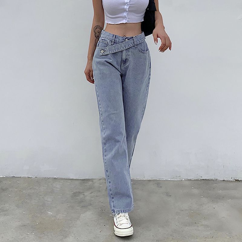 Chic Irregular Waist High Rise Wide Leg Jeans