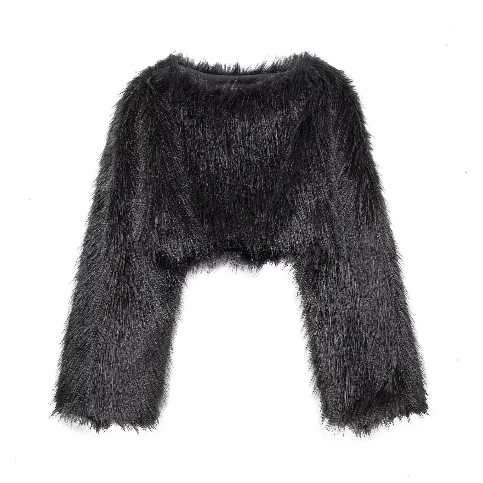 Chic Faux Fur Crop Jacket Statement Long Sleeve Cozy Outerwear