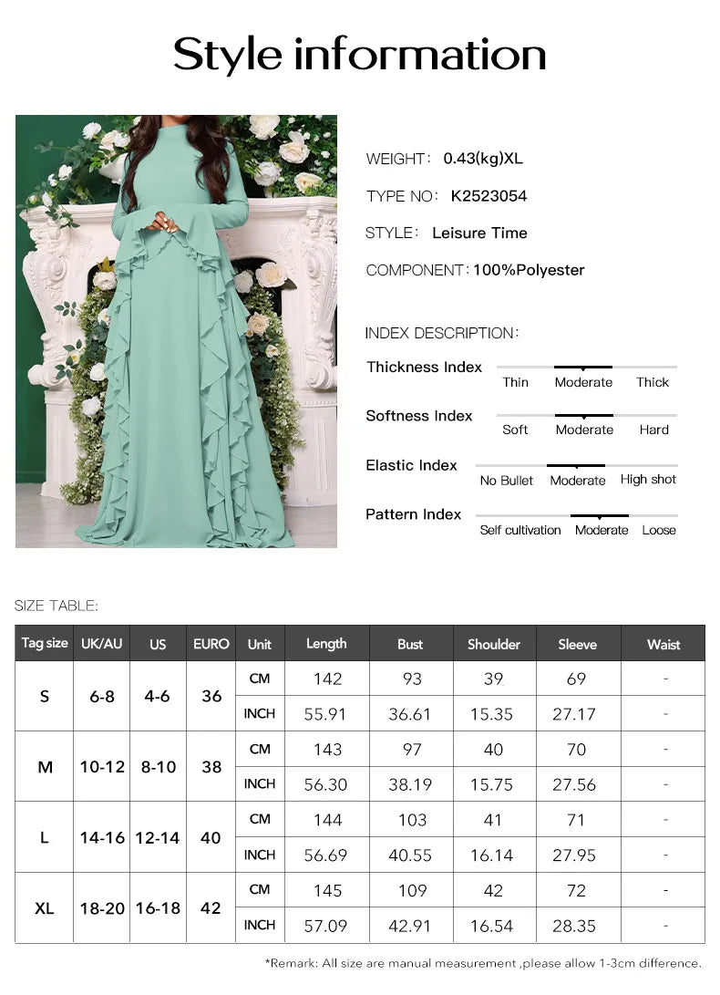 Women's Elegant Bell Sleeve Dress - Ruffle High Waist Gown