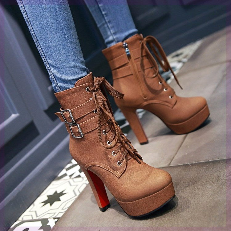 Chic Lace-Up Platform Ankle Boots