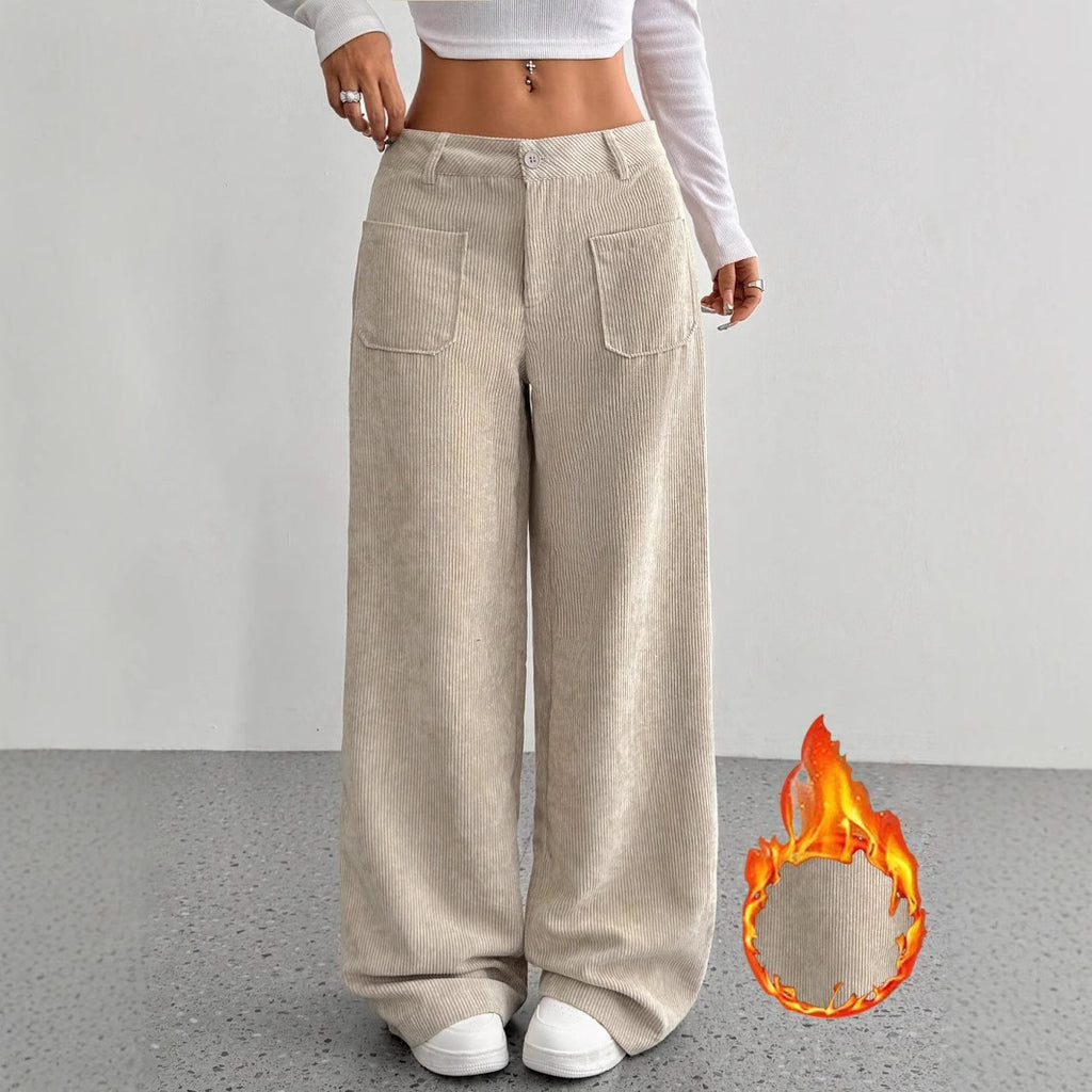 Chic Corduroy Wide Leg Pants with Pockets - Loose Fit Street Style