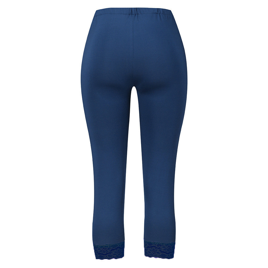 Comfortable Soft Milk Silk Capri Leggings with Delicate Lace Trim Detail