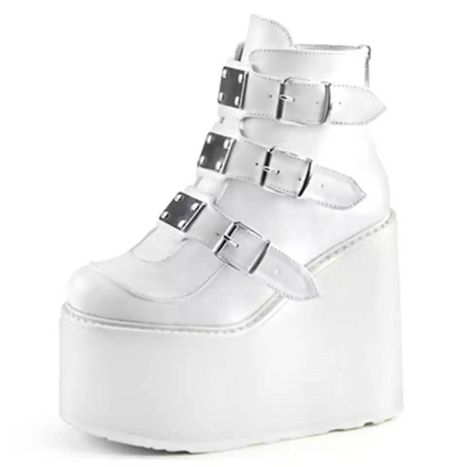 Holographic Platform Wedge Ankle Boots
