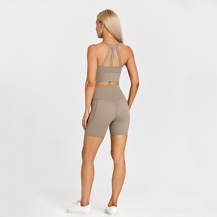 Stylish Women's Quick Drying Athletic Sports Bra and High Waist Biker Shorts Set