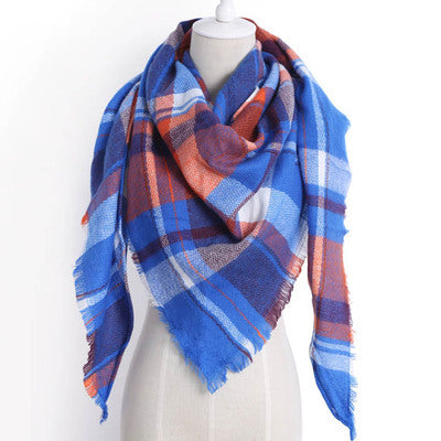 Cozy Plaid Triangle Shawl Scarf