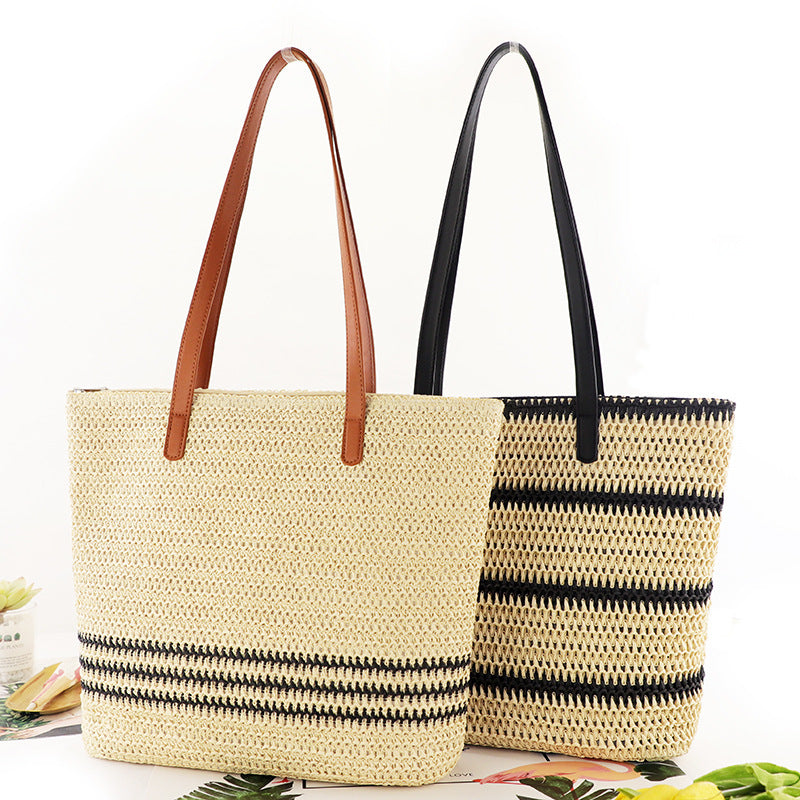 Striped Summer Straw Tote Bag - Hippie Boheme