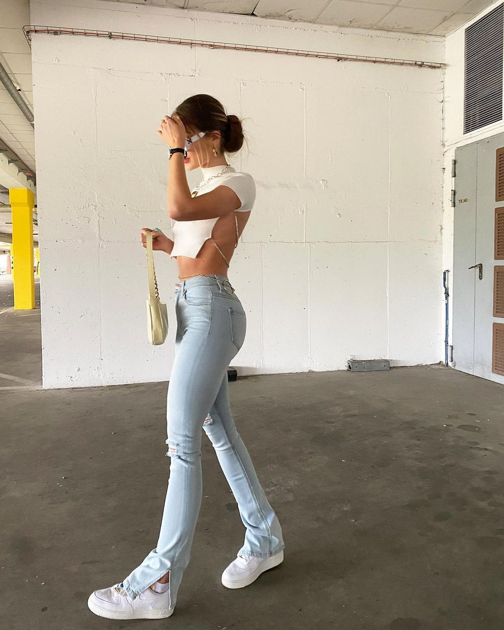 Women's High-Waist Light Blue Ripped Flare Jeans