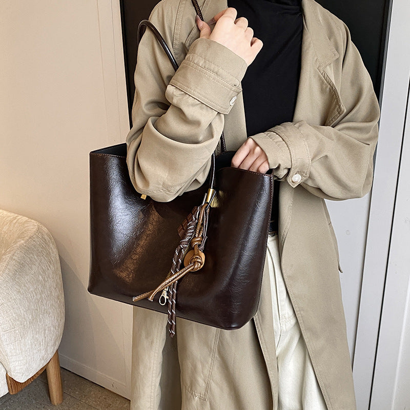 Retro PU Large Capacity Tote Bag - Stylish Shoulder Handbag