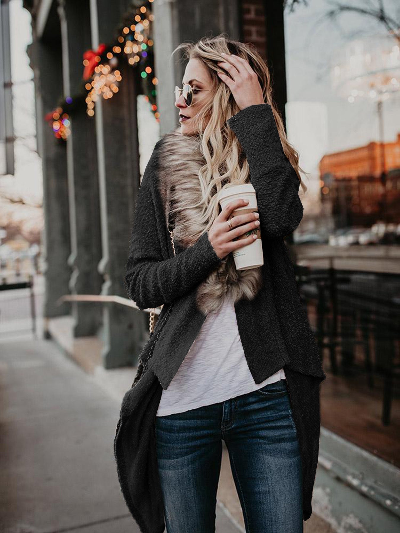 Aspen Faux Fur Collar Cardigan