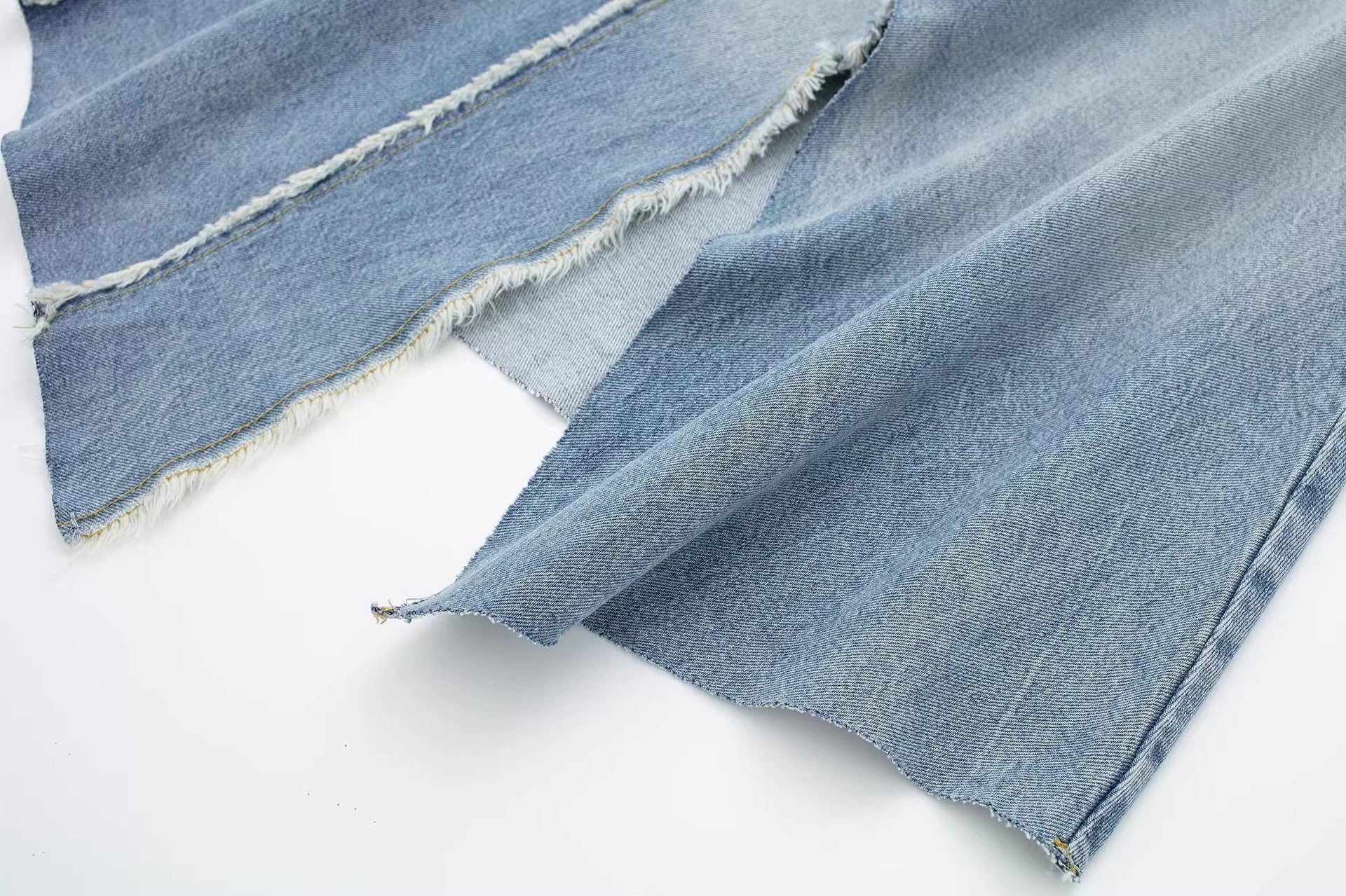 Trendy Asymmetric Faded Denim Midi Skirt with High Waist
