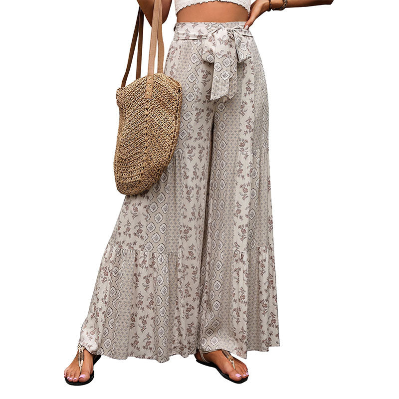 High Waist Cotton Wide-Leg Trousers | Ethnic Boho Pant