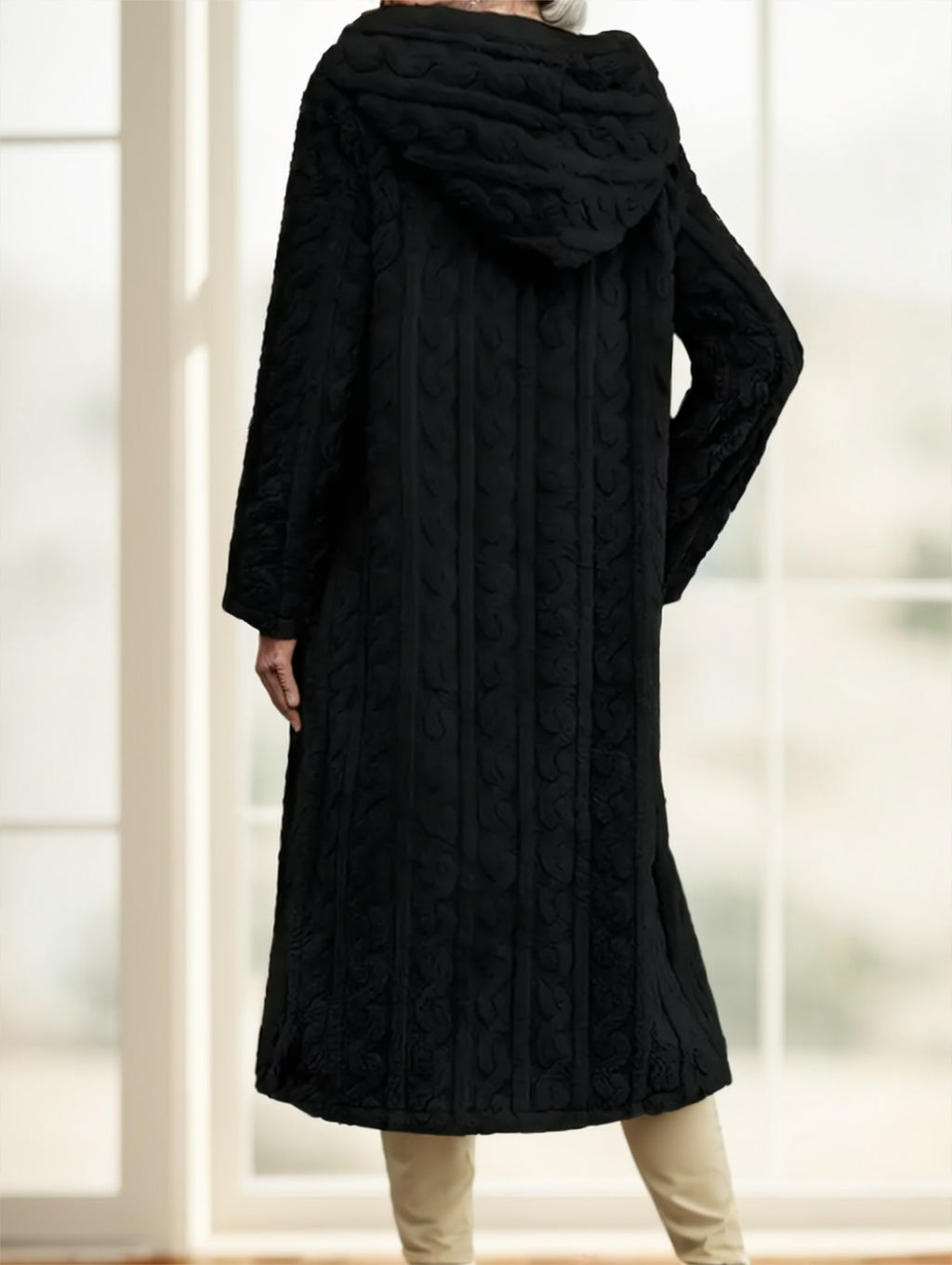 Elegant Textured Hooded Longline Coat Perfect for Winter Style