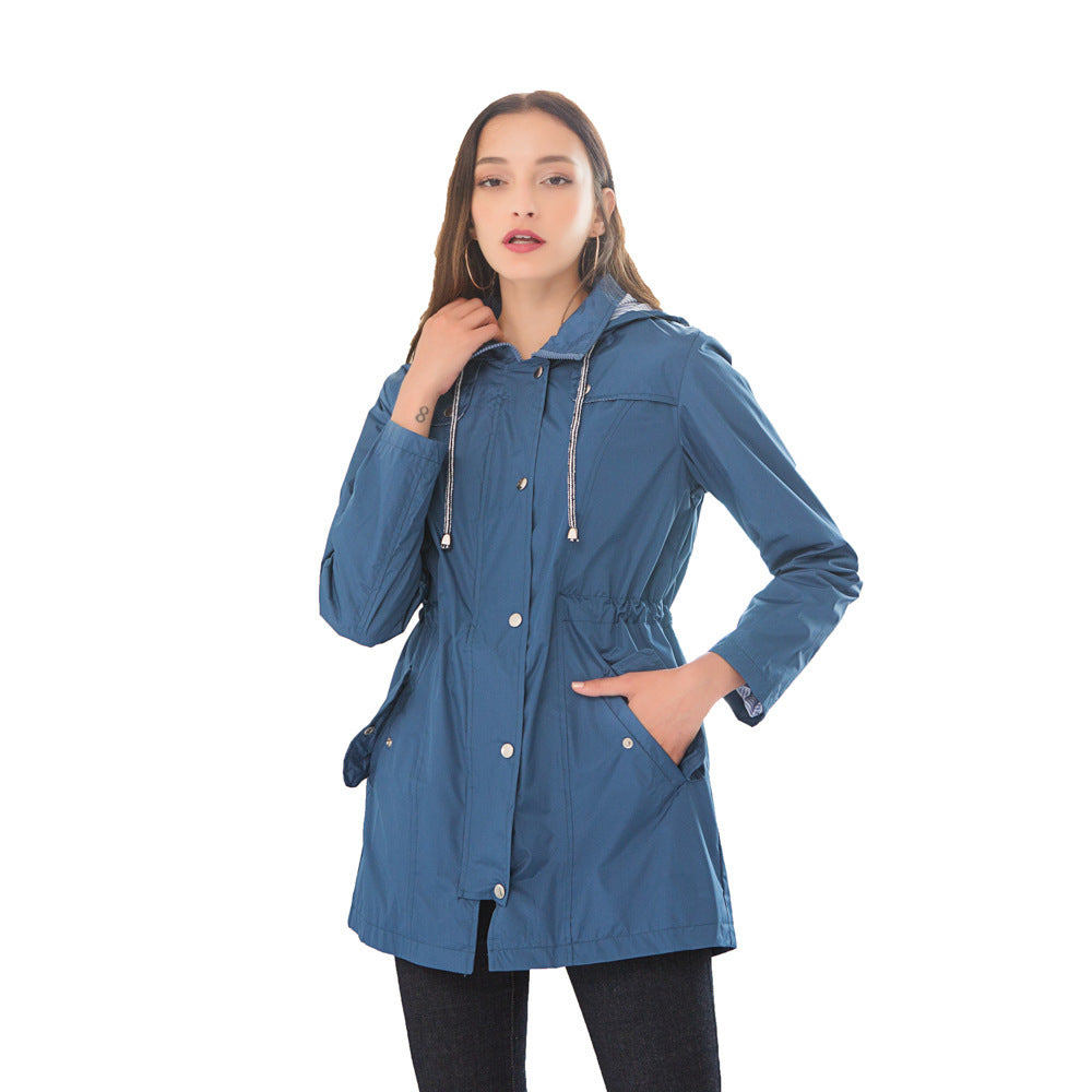 Women's Lightweight Hooded Trench Coat - Stylish & Water-Resistant